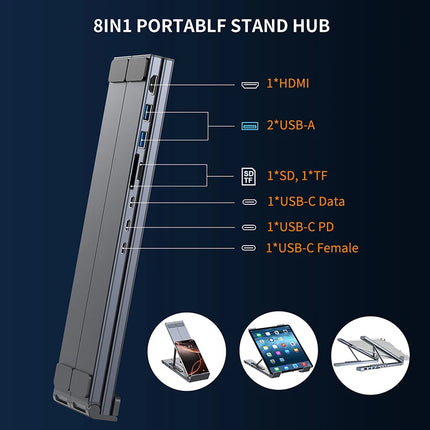 8 in 1 USB C Laptop Docking Station Stand with USB C, 2 USB 3.1, SD TF Card Ports,Pd 100W, Universal Docking Station for Macbook