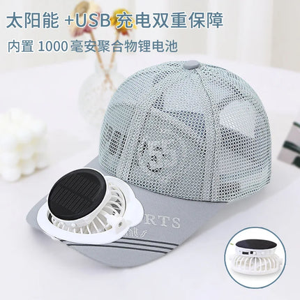 Solar Powered Charge Fan Baseball Cap Adults Summer Outdoor Sun Shading Breathable Duck Tongue Mesh Cap Men Women Mz130
