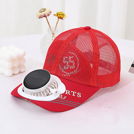 Solar Powered Charge Fan Baseball Cap Adults Summer Outdoor Sun Shading Breathable Duck Tongue Mesh Cap Men Women Mz130