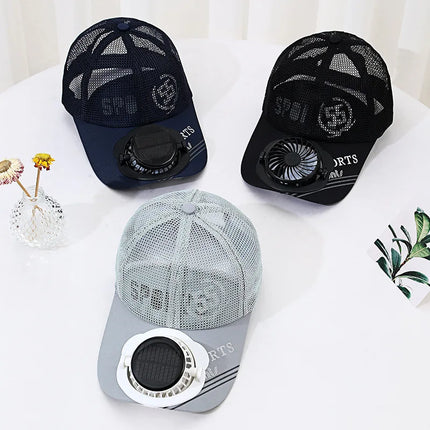 Solar Powered Charge Fan Baseball Cap Adults Summer Outdoor Sun Shading Breathable Duck Tongue Mesh Cap Men Women Mz130
