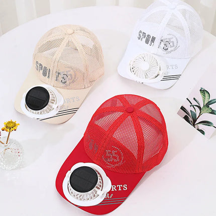 Solar Powered Charge Fan Baseball Cap Adults Summer Outdoor Sun Shading Breathable Duck Tongue Mesh Cap Men Women Mz130